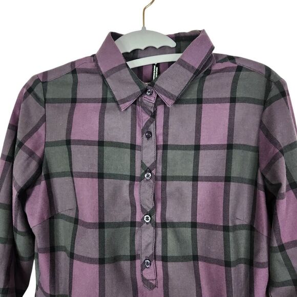 KUHL Top Womens XS Purple Black Plaid Flannel Rukus 1/2 Button Down Shirt Cabin - Picture 3 of 9